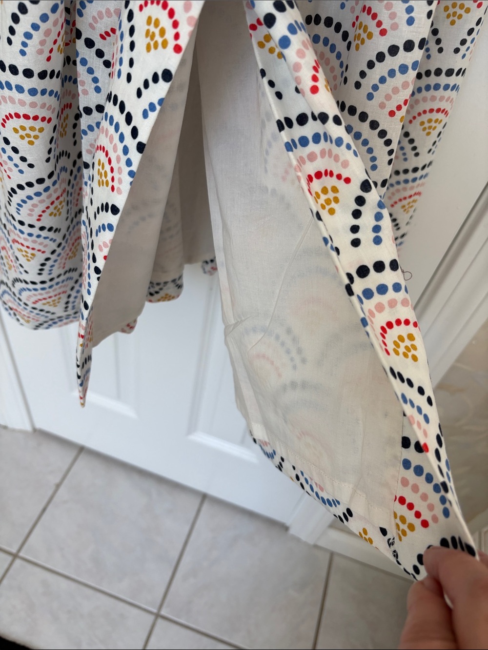 Boden Cotton/Linen Sleeveless V-Neck White Dress with Multicolor Dot Fan Print - Picture 9 of 14